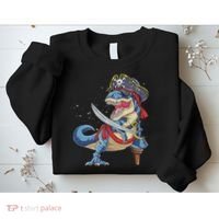 Dinosaur T Rex Pirate Jolly Roger Halloween Funny Sweatshirt thumb 2