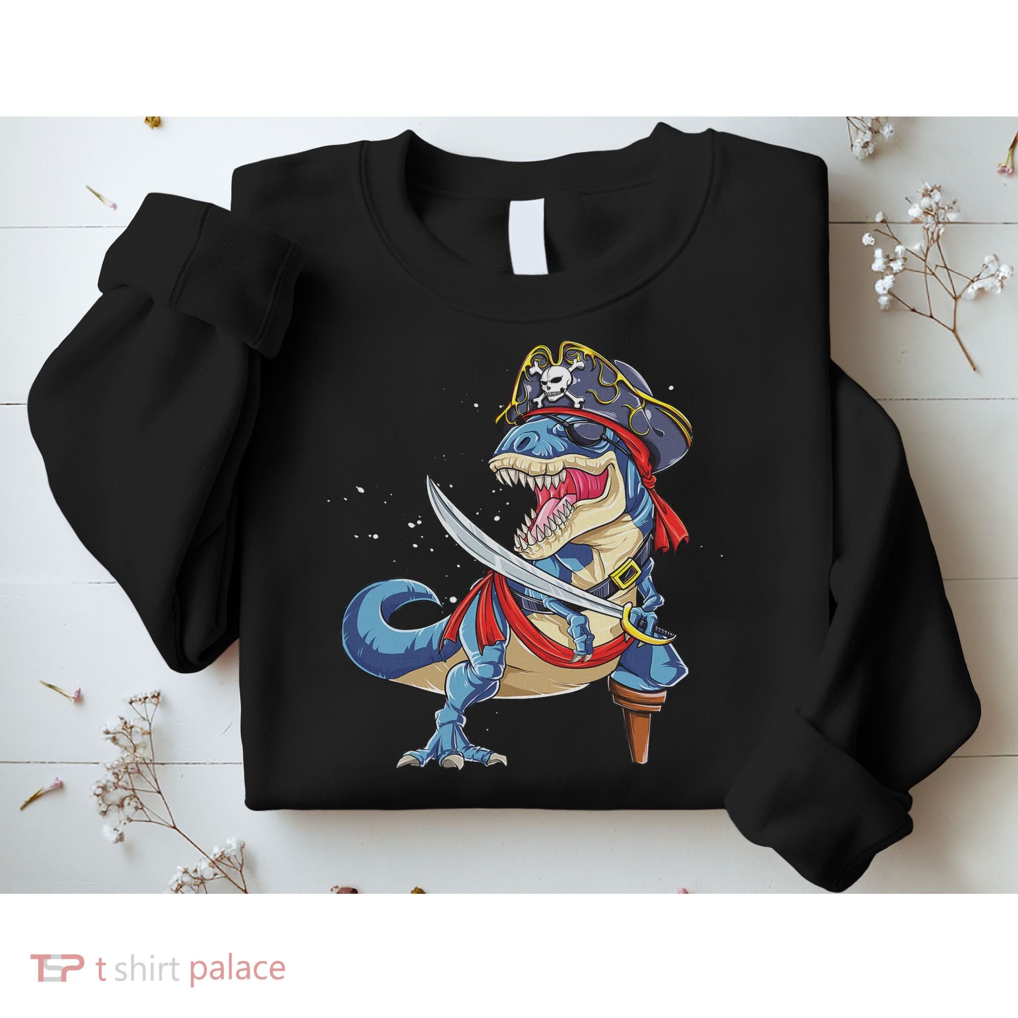 Dinosaur T Rex Pirate Jolly Roger Halloween Funny Sweatshirt