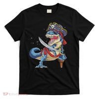 Dinosaur T Rex Pirate Jolly Roger Halloween Funny T-Shirt thumb 0