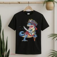 Dinosaur T Rex Pirate Jolly Roger Halloween Funny T-Shirt thumb 2