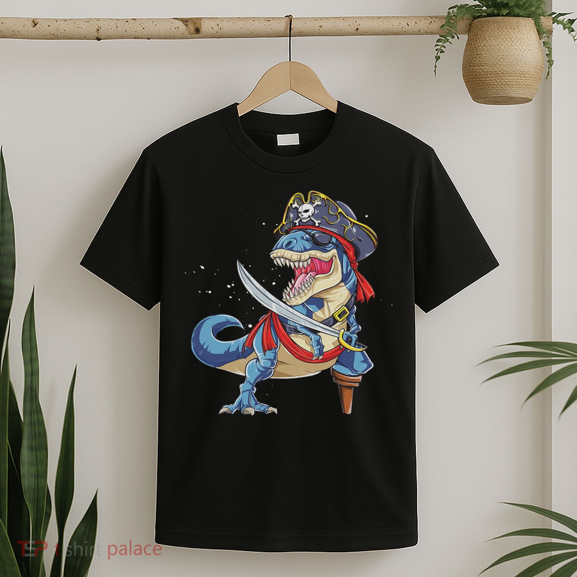 Dinosaur T Rex Pirate Jolly Roger Halloween Funny T-Shirt