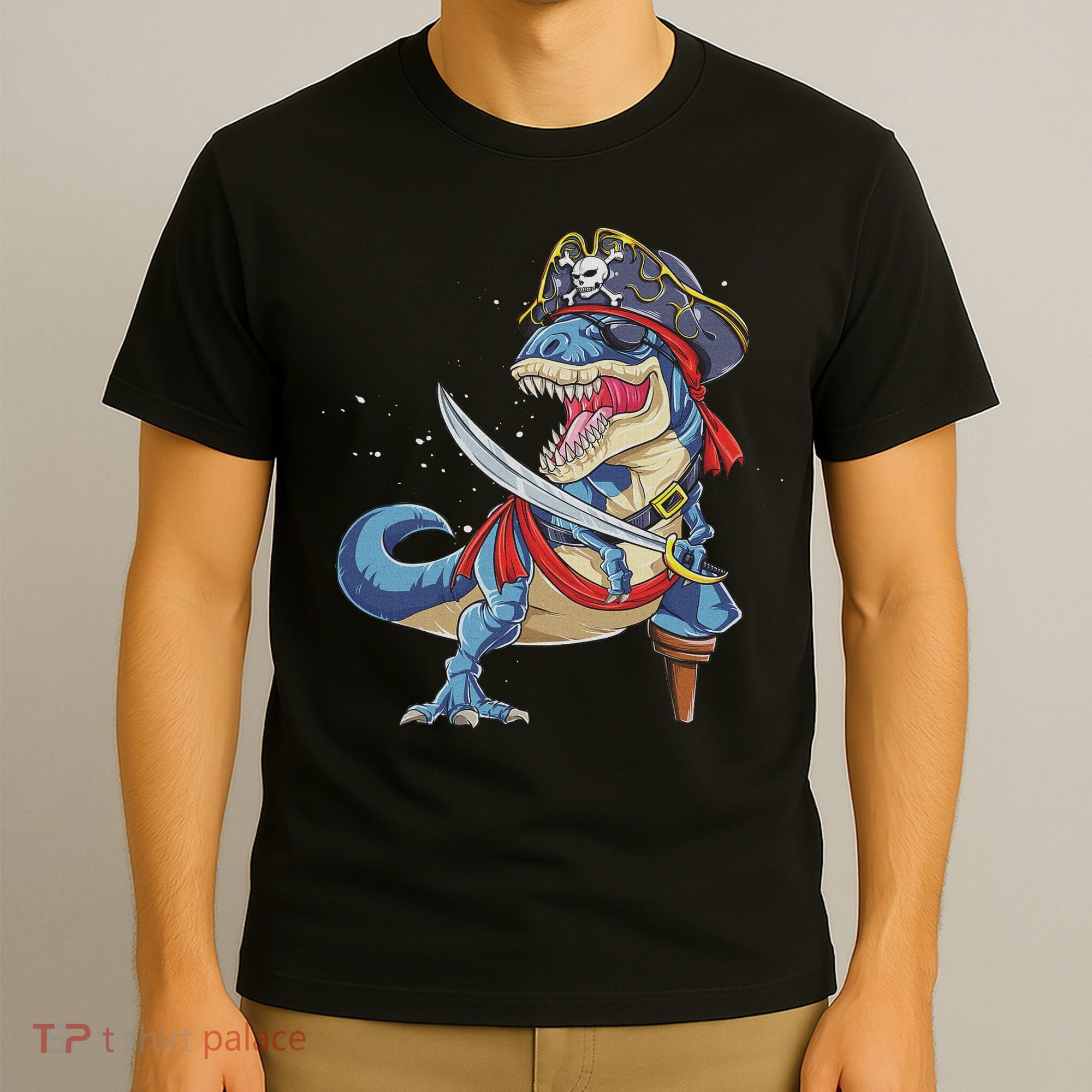 Dinosaur T Rex Pirate Jolly Roger Halloween Funny T-Shirt