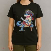 Dinosaur T Rex Pirate Jolly Roger Halloween Funny T-Shirt thumb 4