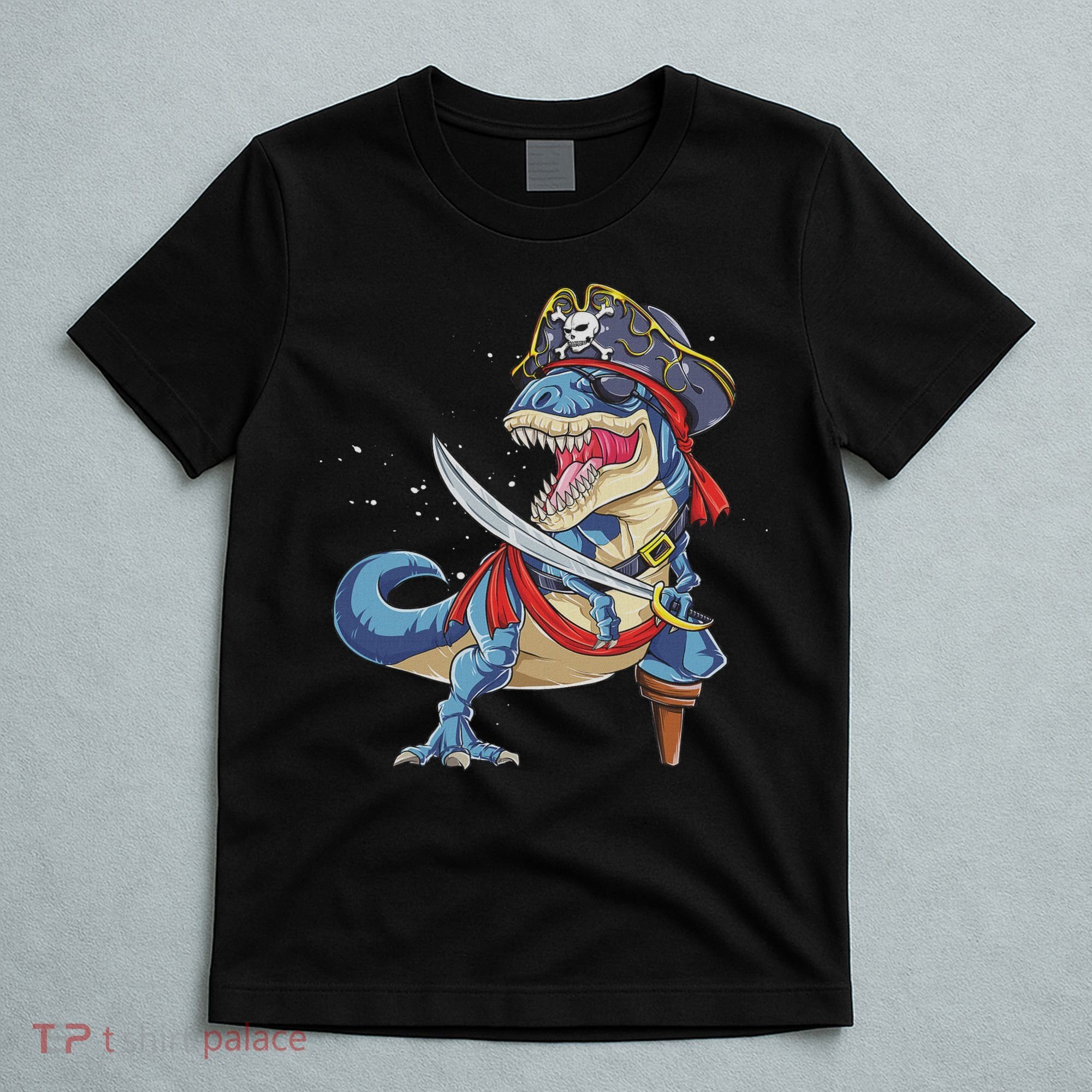 Dinosaur T Rex Pirate Jolly Roger Halloween Funny T-Shirt