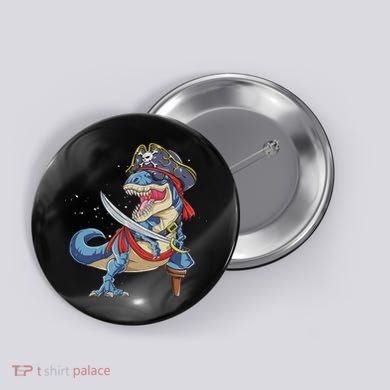Dinosaur T Rex Pirate Jolly Roger Halloween Funny Button