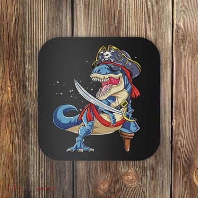 Dinosaur T Rex Pirate Jolly Roger Halloween Funny Coaster