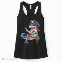 Dinosaur T Rex Pirate Jolly Roger Halloween Funny Women's Tank Top thumb 0