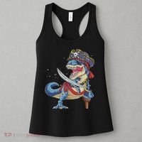 Dinosaur T Rex Pirate Jolly Roger Halloween Funny Women's Tank Top thumb 3