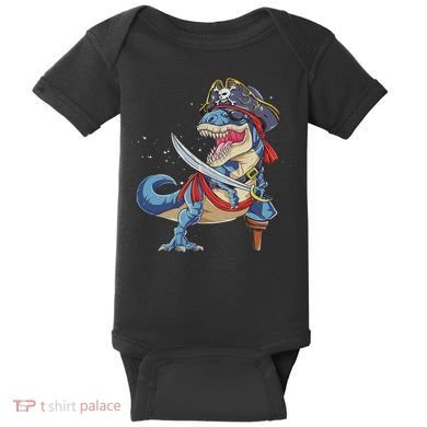 Dinosaur T Rex Pirate Jolly Roger Halloween Funny Baby Bodysuit