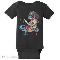 Dinosaur T Rex Pirate Jolly Roger Halloween Funny Baby Bodysuit thumb 0
