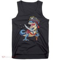 Dinosaur T Rex Pirate Jolly Roger Halloween Funny Tank Top thumb 0