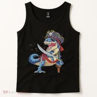 Dinosaur T Rex Pirate Jolly Roger Halloween Funny Tank Top thumb 2