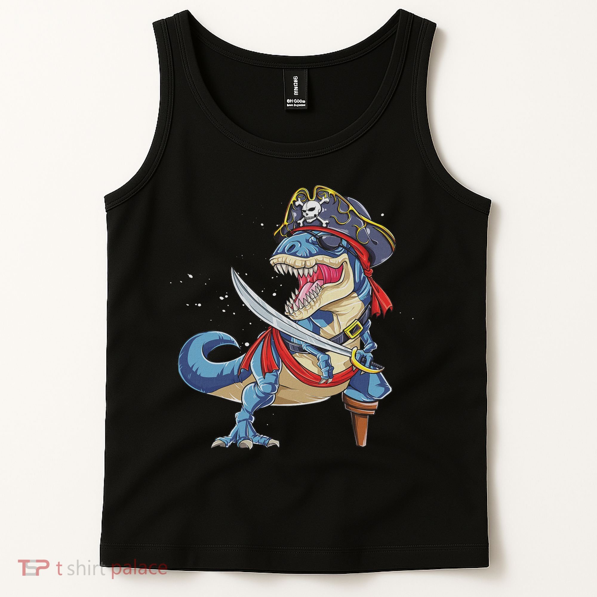 Dinosaur T Rex Pirate Jolly Roger Halloween Funny Tank Top