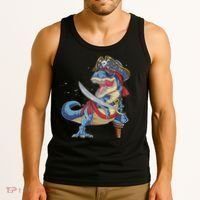 Dinosaur T Rex Pirate Jolly Roger Halloween Funny Tank Top thumb 3