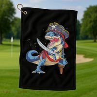 Dinosaur T Rex Pirate Jolly Roger Halloween Funny Golf Towel thumb 1