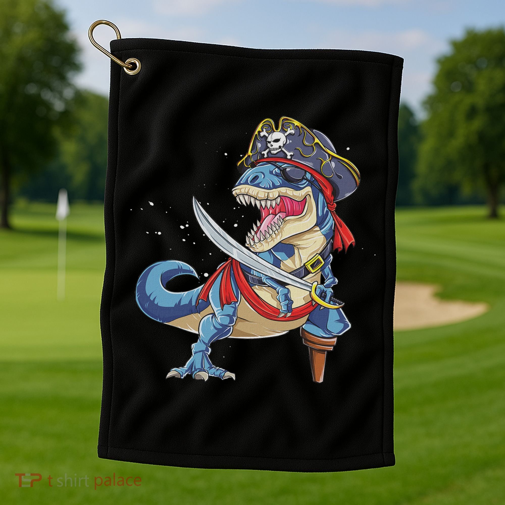 Dinosaur T Rex Pirate Jolly Roger Halloween Funny Golf Towel
