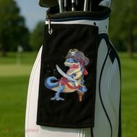 Dinosaur T Rex Pirate Jolly Roger Halloween Funny Golf Towel thumb 2