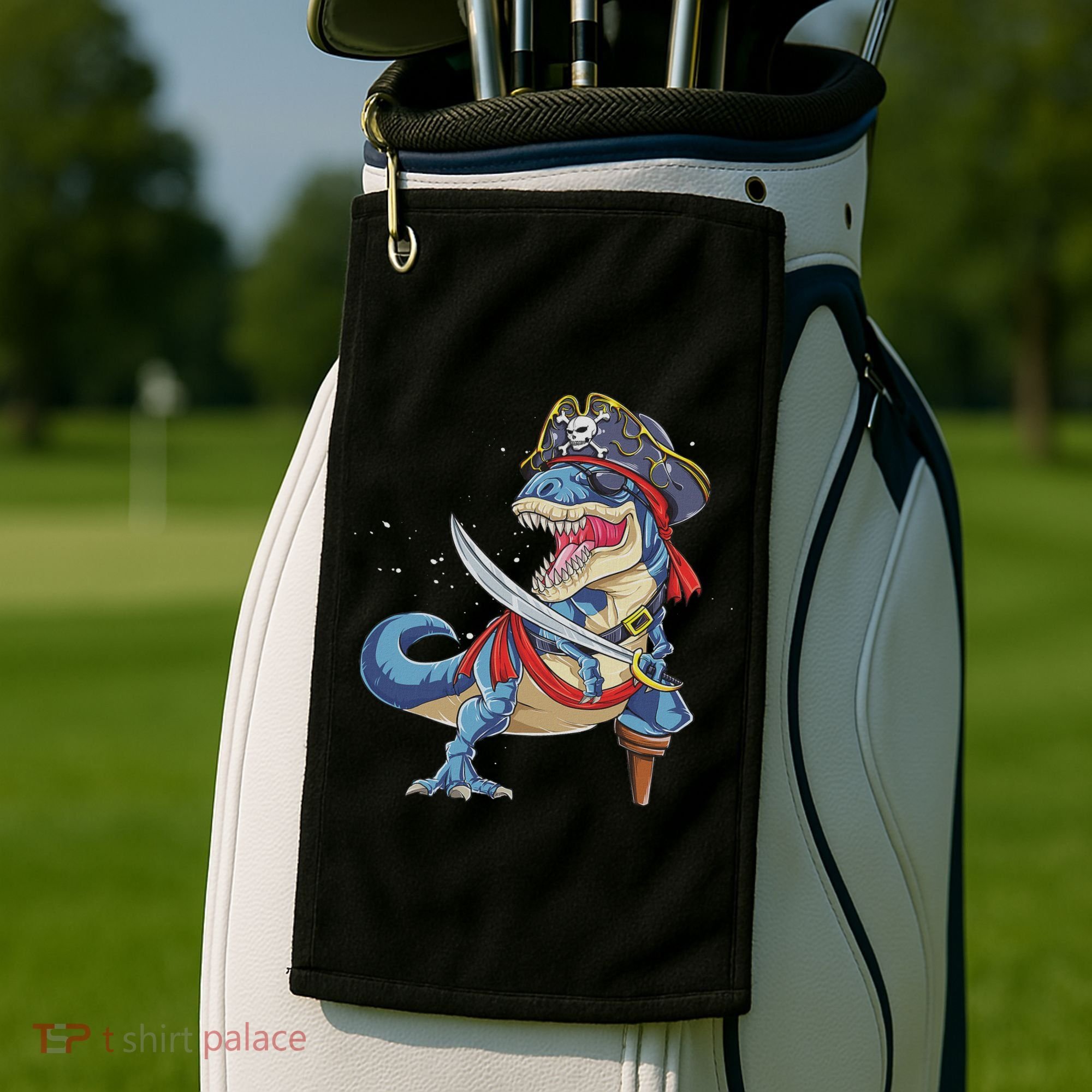 Dinosaur T Rex Pirate Jolly Roger Halloween Funny Golf Towel