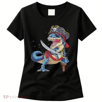 Dinosaur T Rex Pirate Jolly Roger Halloween Funny Women's T-Shirt