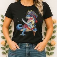 Dinosaur T Rex Pirate Jolly Roger Halloween Funny Women's T-Shirt thumb 2