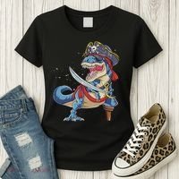 Dinosaur T Rex Pirate Jolly Roger Halloween Funny Women's T-Shirt thumb 3