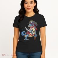 Dinosaur T Rex Pirate Jolly Roger Halloween Funny Women's T-Shirt thumb 4