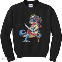 Dinosaur T Rex Pirate Jolly Roger Halloween Funny Kids Sweatshirt thumb 0