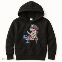 Dinosaur T Rex Pirate Jolly Roger Halloween Funny Kids Hoodie thumb 0