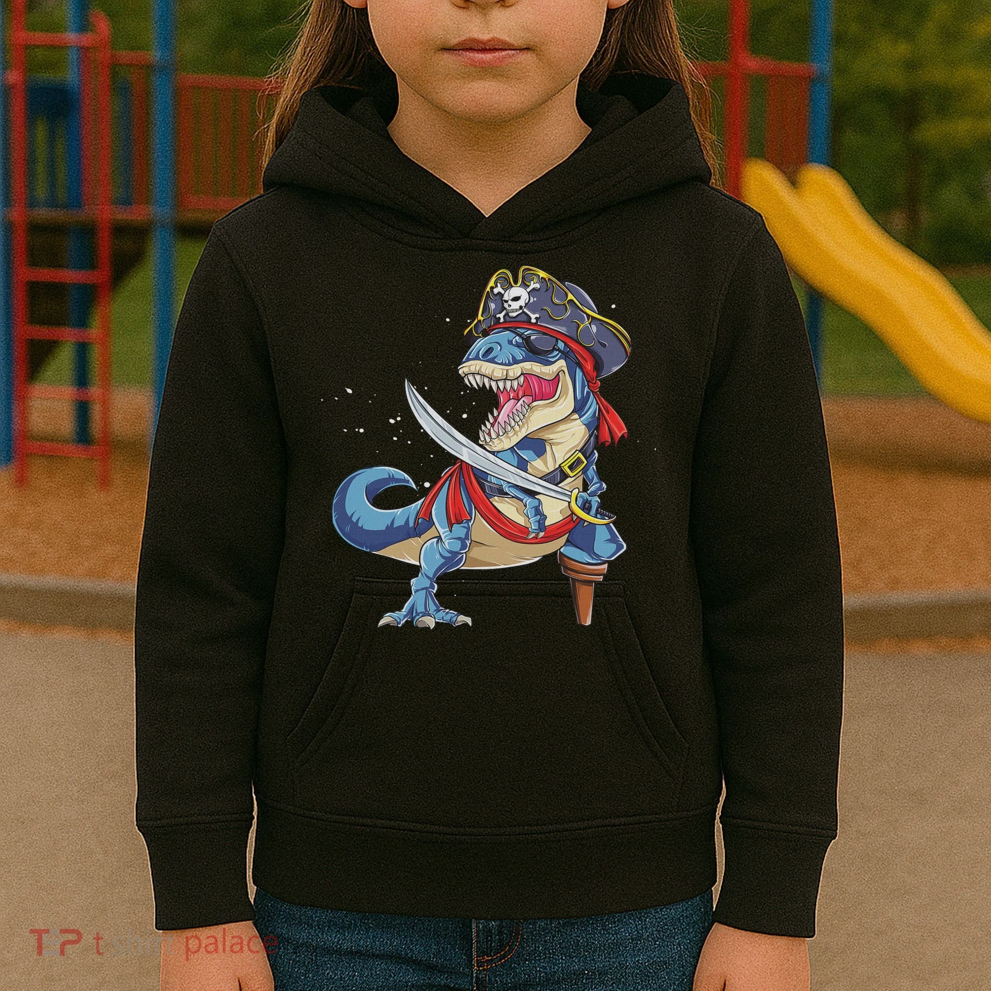 Dinosaur T Rex Pirate Jolly Roger Halloween Funny Kids Hoodie