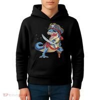 Dinosaur T Rex Pirate Jolly Roger Halloween Funny Kids Hoodie thumb 4