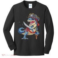 Dinosaur T Rex Pirate Jolly Roger Halloween Funny Kids Long Sleeve Shirt thumb 0
