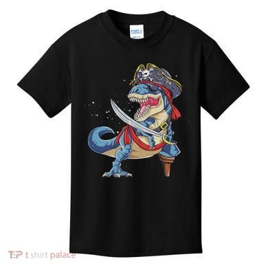 Dinosaur T Rex Pirate Jolly Roger Halloween Funny Kids T-Shirt