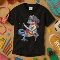 Dinosaur T Rex Pirate Jolly Roger Halloween Funny Kids T-Shirt thumb 3