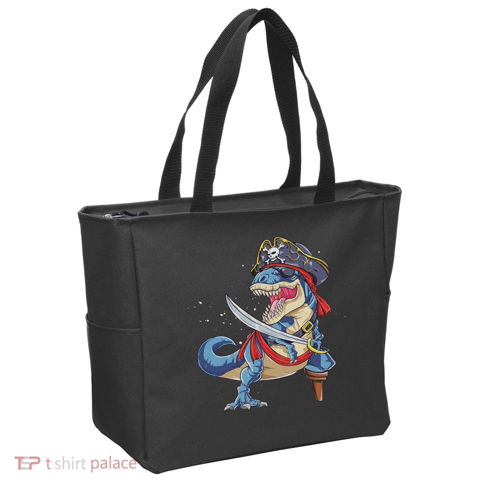 Dinosaur T Rex Pirate Jolly Roger Halloween Funny Tote Bag