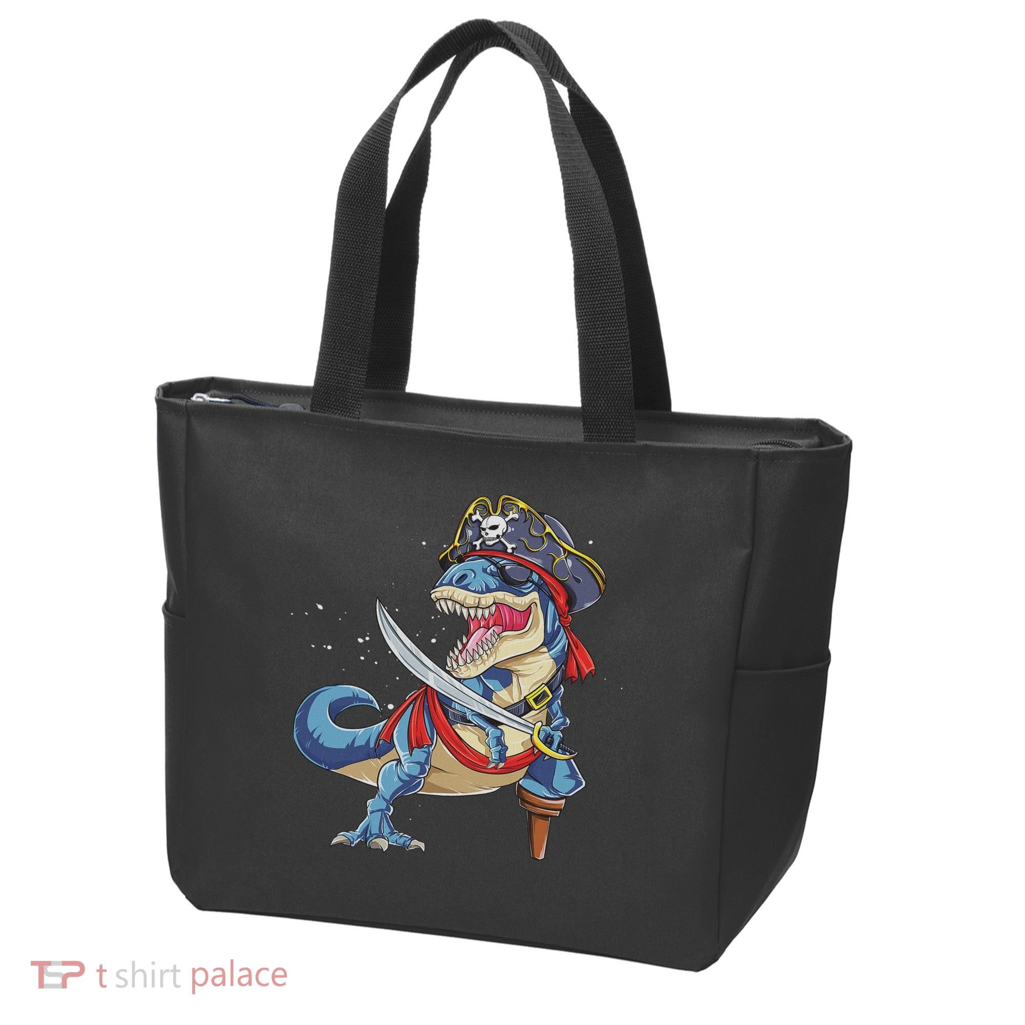 Dinosaur T Rex Pirate Jolly Roger Halloween Funny Tote Bag