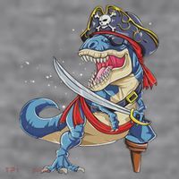 Dinosaur T Rex Pirate Jolly Roger Halloween Funny Women's Racerback Cropped Tank thumb 2