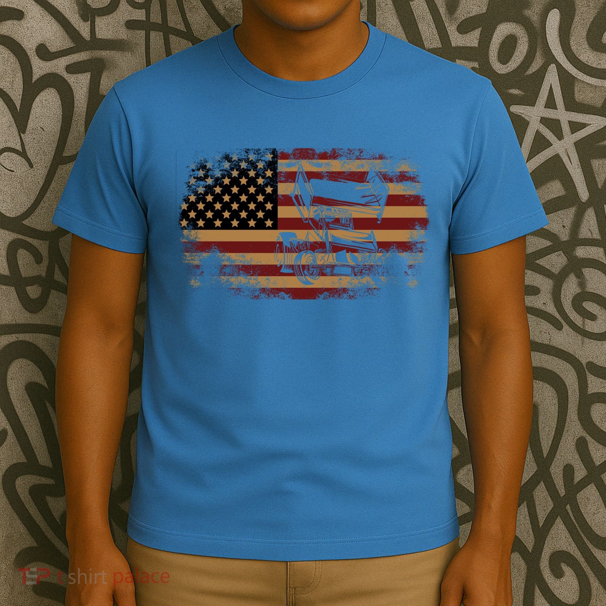 Dirt Track Racing Sprint Car Vintage Usa American Flag Gift T-Shirt