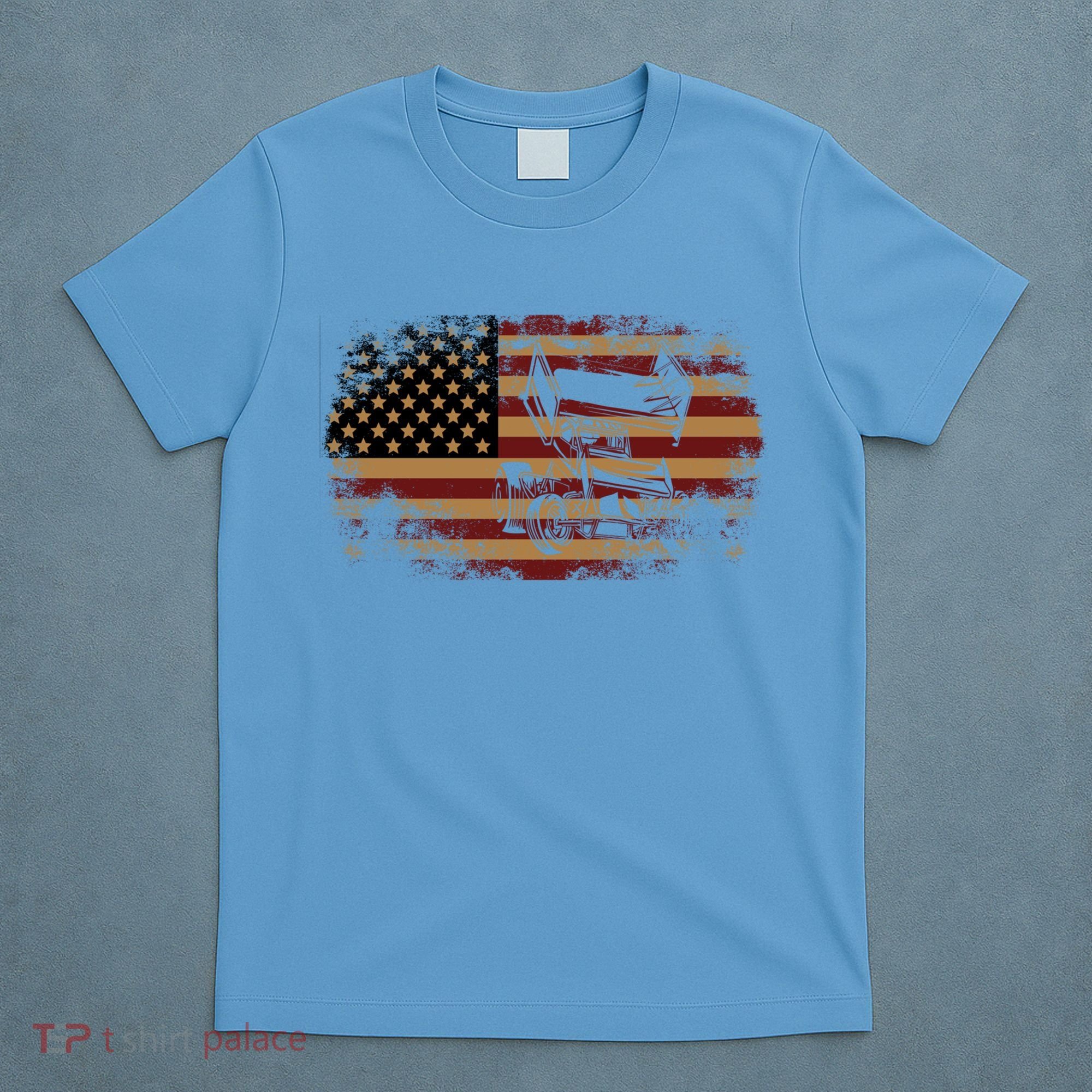 Dirt Track Racing Sprint Car Vintage Usa American Flag Gift T-Shirt
