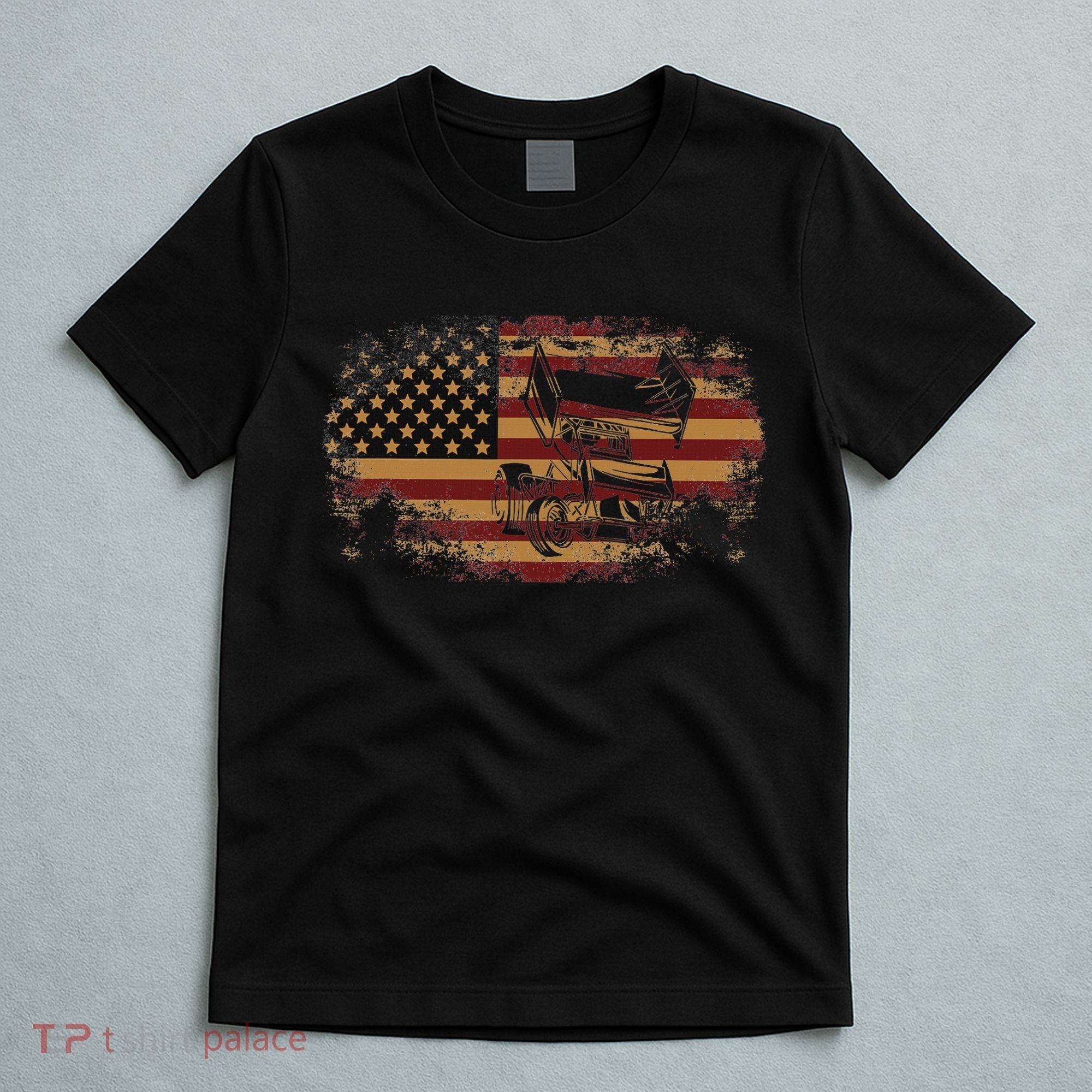 Dirt Track Racing Sprint Car Vintage Usa American Flag T-Shirt