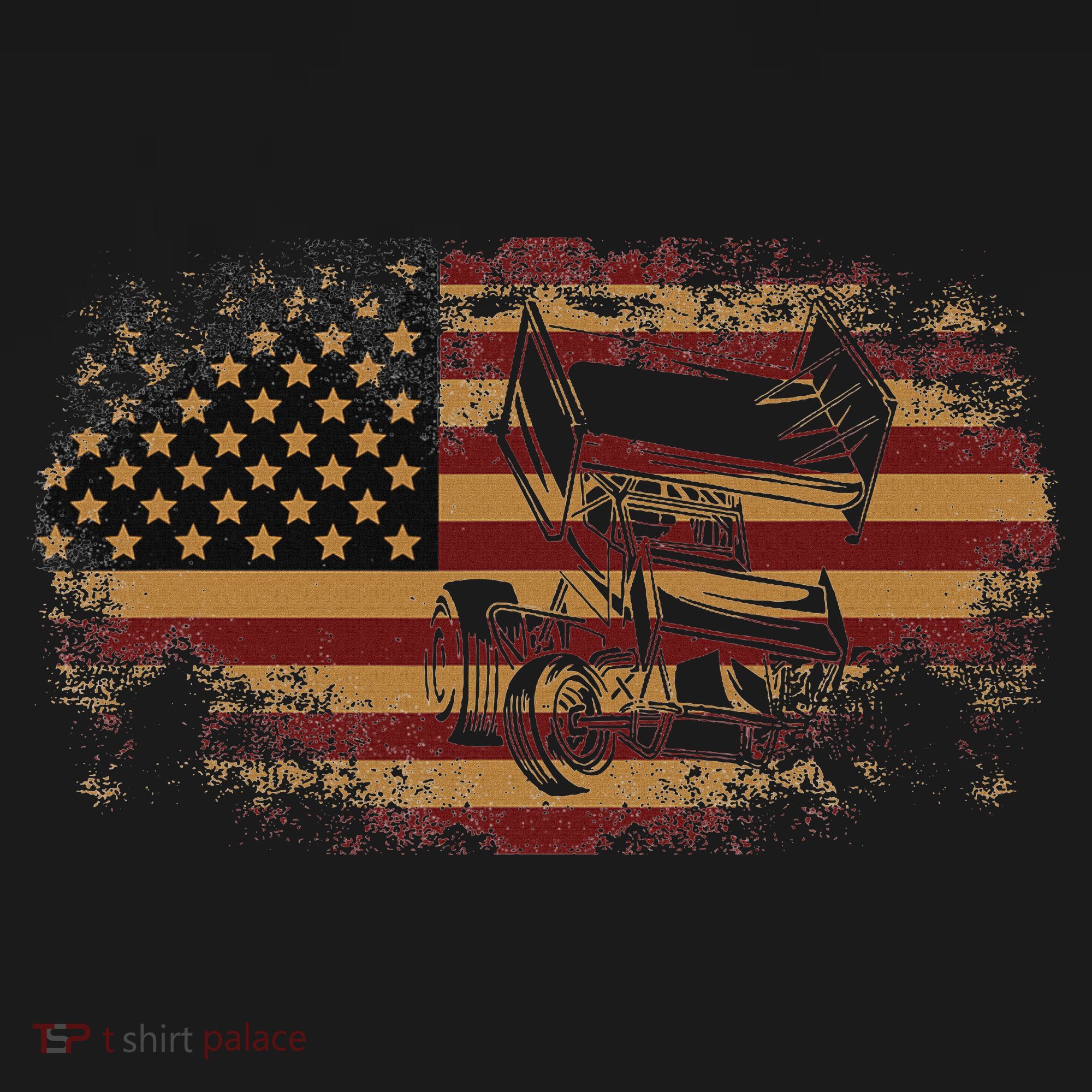 Dirt Track Racing Sprint Car Vintage Usa American Flag T-Shirt