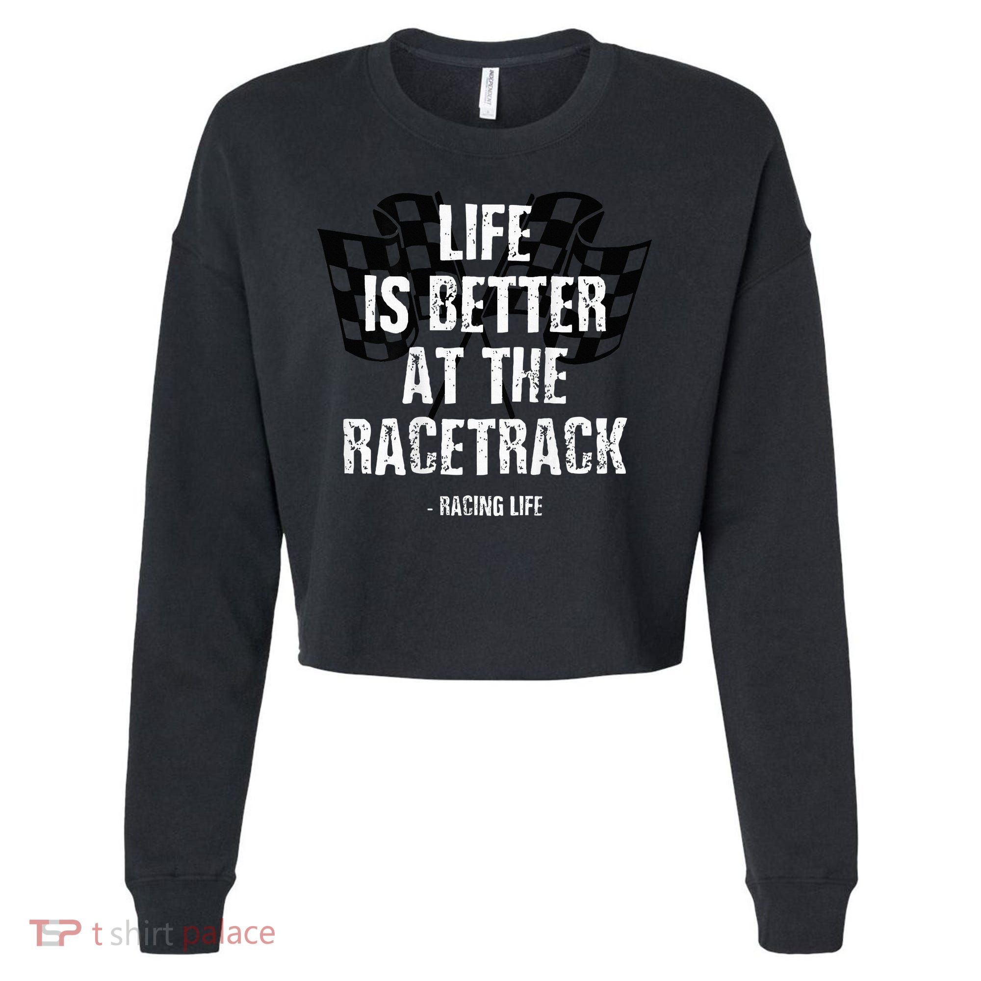 Dirt Track Racing Gear Checker Flag Racing Race Flag Cropped Pullover Crew