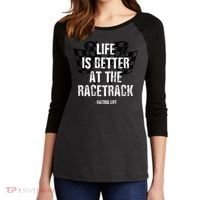 Dirt Track Racing Gear Checker Flag Racing Race Flag Women's Tri-Blend 3/4-Sleeve Raglan Shirt thumb 2