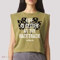 Dirt Track Racing Gear Checker Flag Racing Race Flag Garment-Dyed Women's Muscle Tee thumb 2