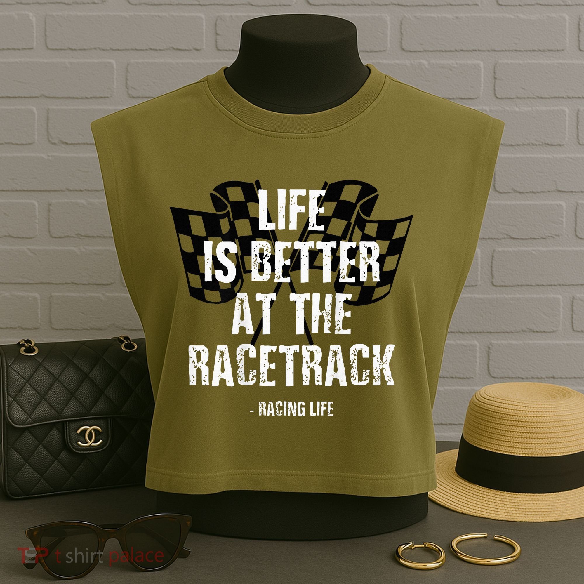 Dirt Track Racing Gear Checker Flag Racing Race Flag Garment-Dyed Women's Muscle Tee