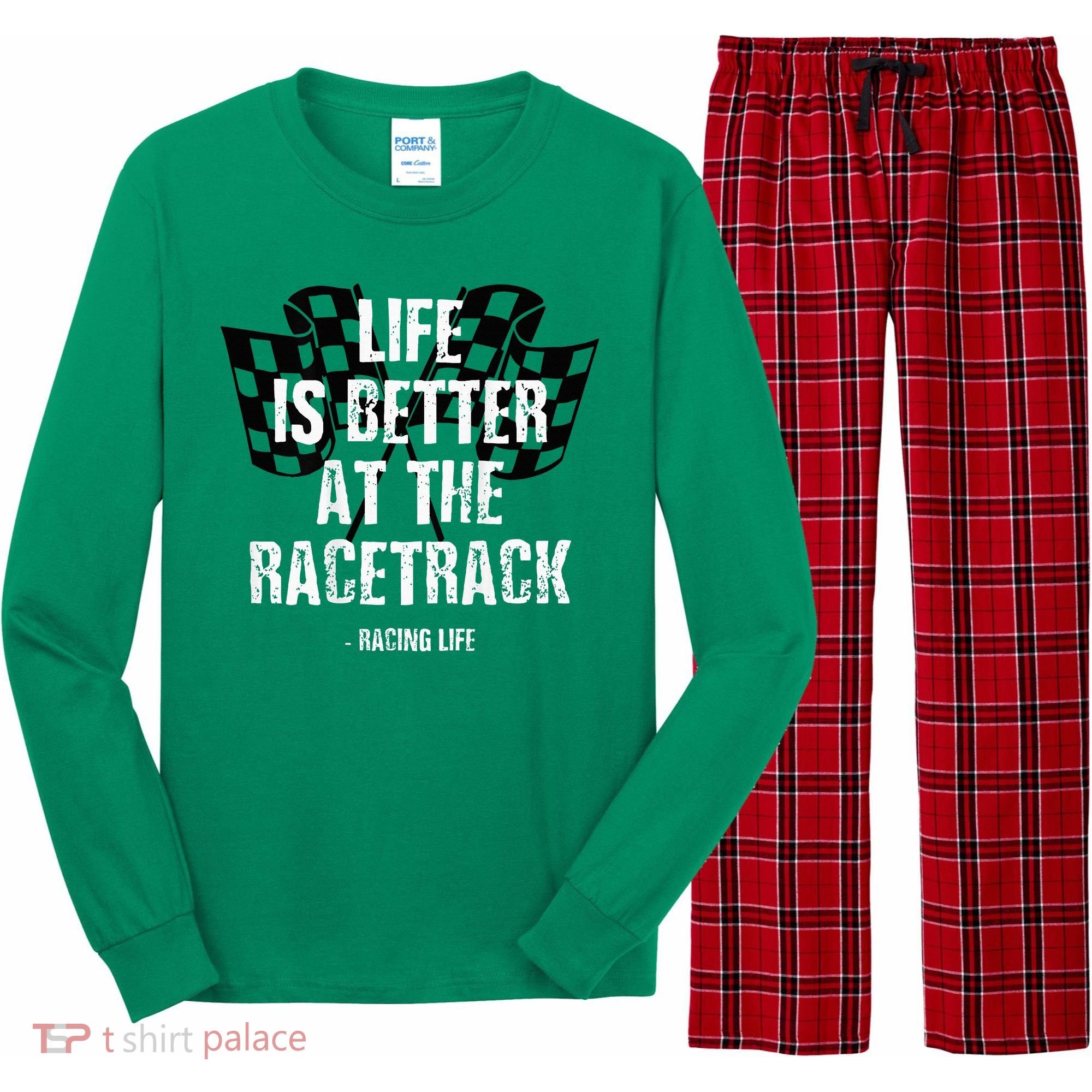 Dirt Track Racing Gear Checker Flag Racing Race Flag Long Sleeve Pajama Set