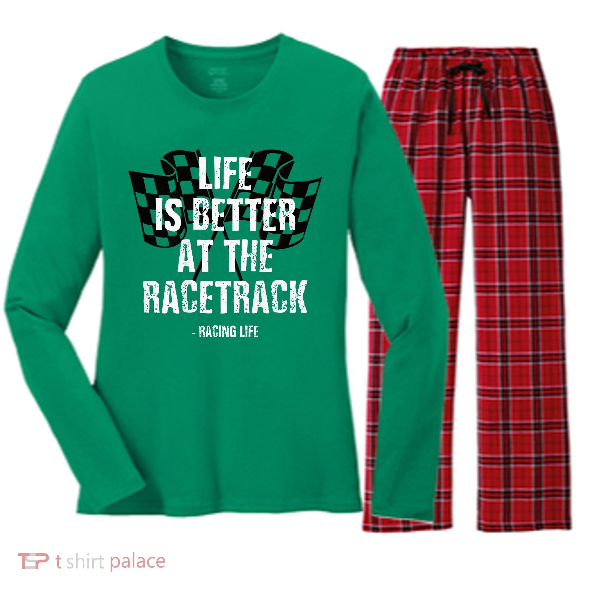 Dirt Track Racing Gear Checker Flag Racing Race Flag Women's Long Sleeve Flannel Pajama Set 