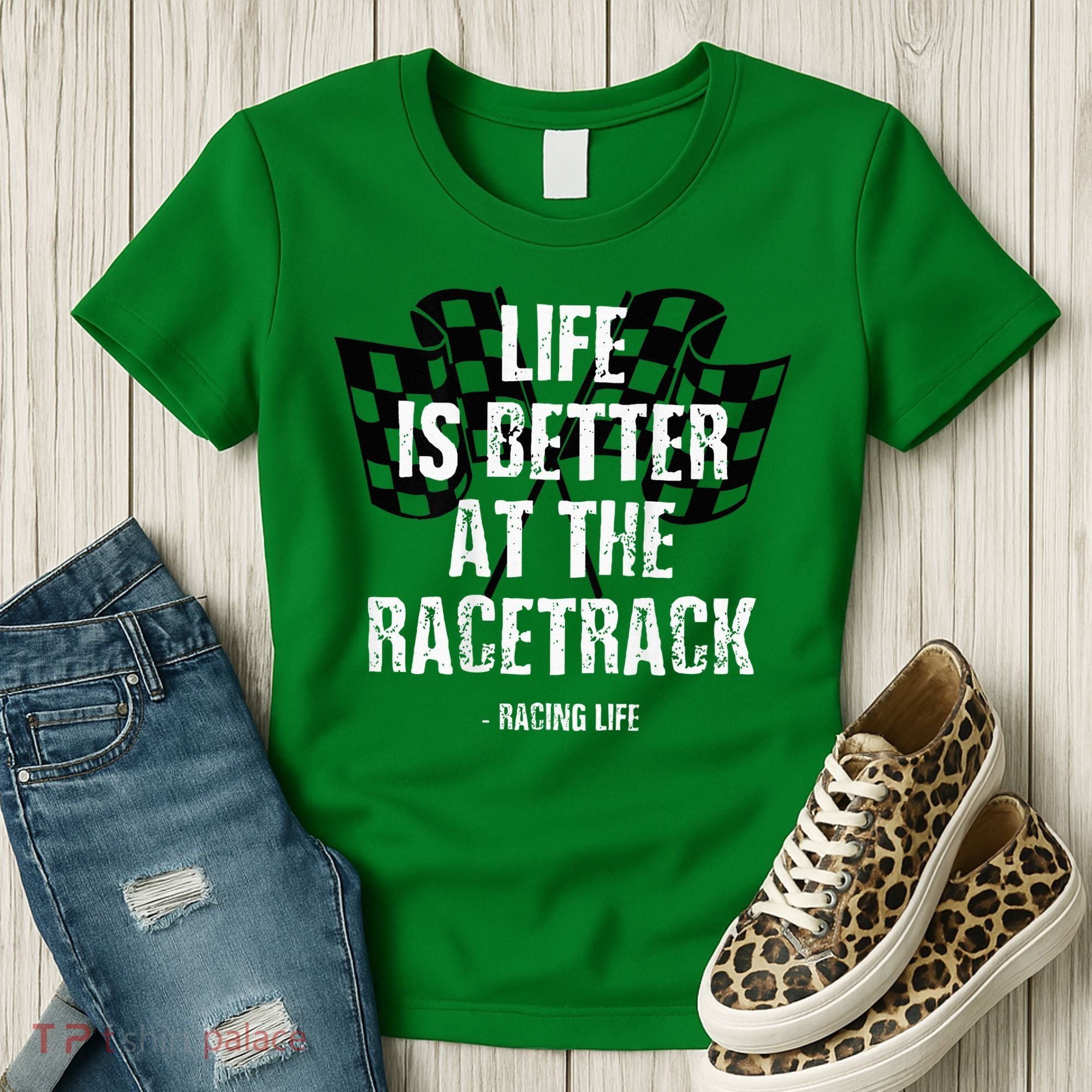 Dirt Track Racing Gear Checker Flag Racing Race Flag Women's T-Shirt