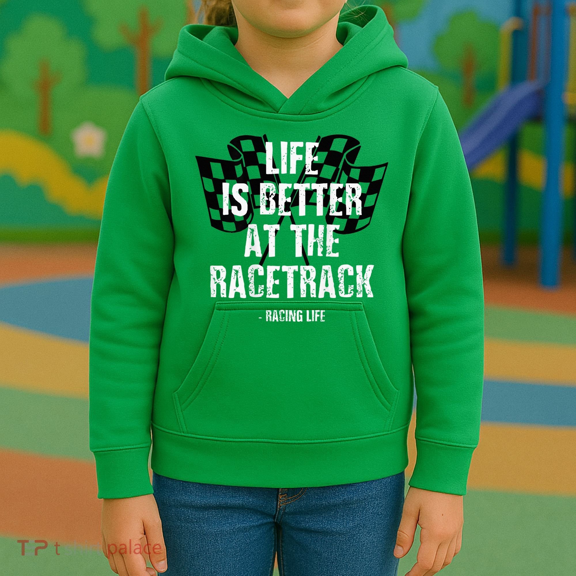 Dirt Track Racing Gear Checker Flag Racing Race Flag Kids Hoodie