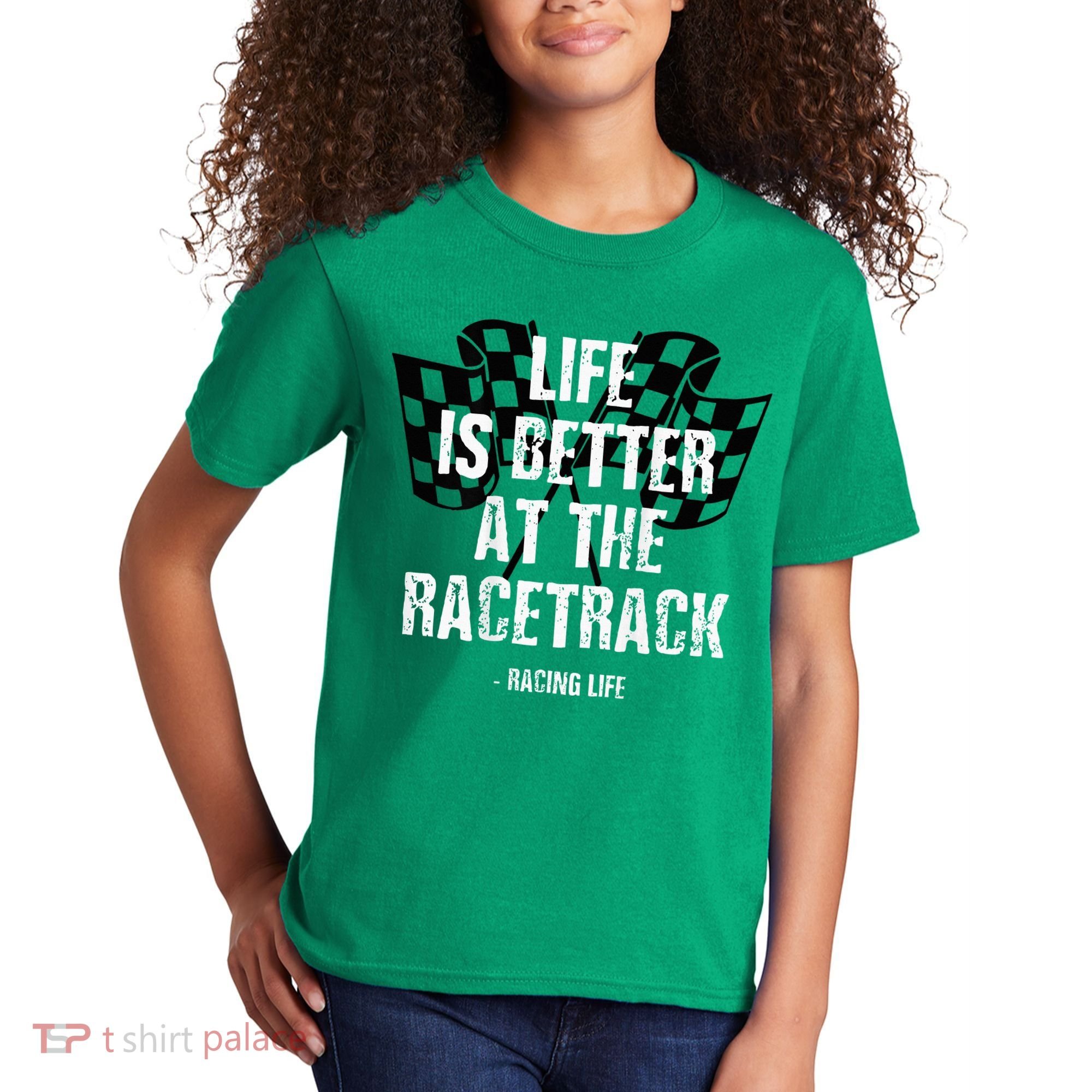 Dirt Track Racing Gear Checker Flag Racing Race Flag Kids T-Shirt