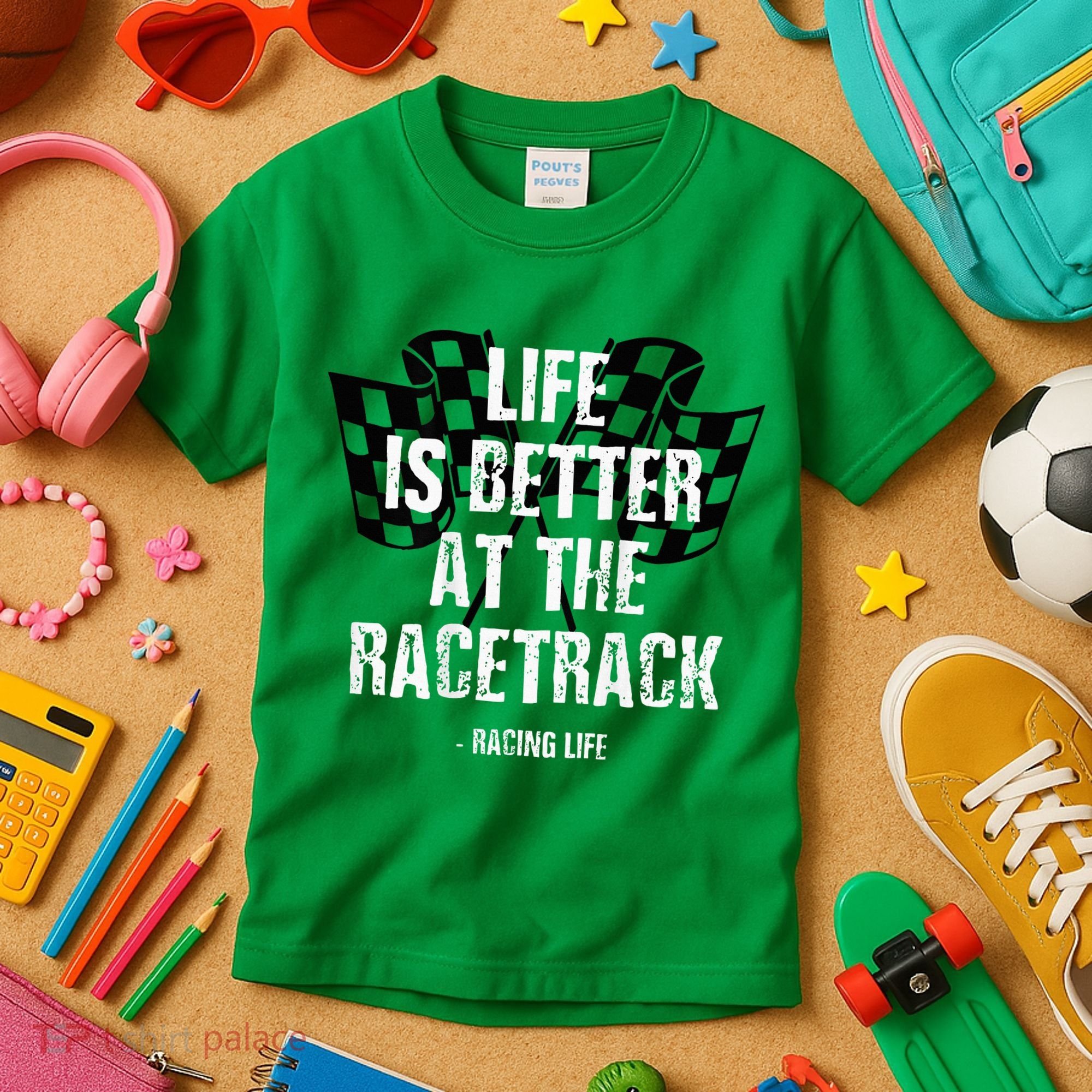 Dirt Track Racing Gear Checker Flag Racing Race Flag Kids T-Shirt